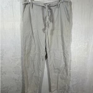 American Eagle Pants 14 Cream Blue Striped Belted Cotton Pockets